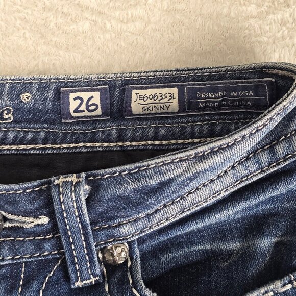 Miss Me Jeans Womens Size 26 Skinny Leg Low Rise Stretch Denim Flap Pockets Rock - Picture 11 of 15